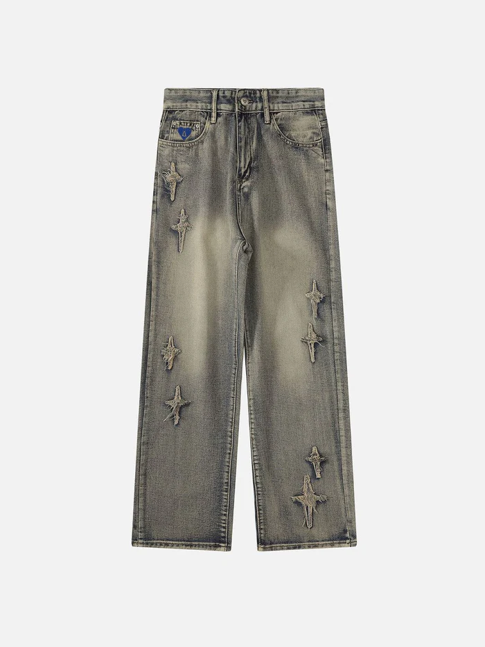 Aelfric Eden Star Embroidered Washed Straight Jeans